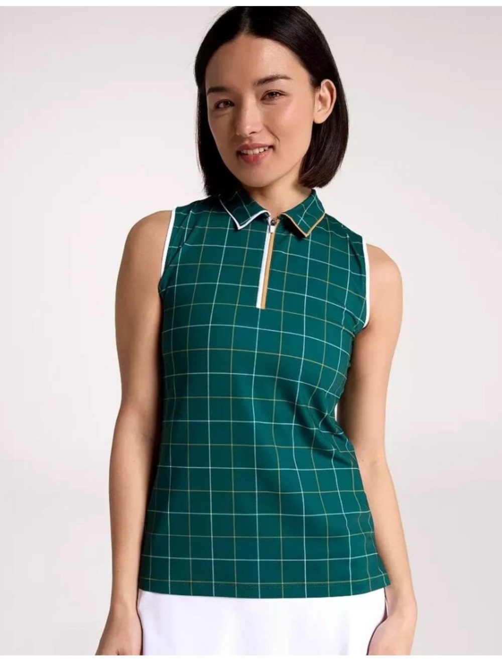 Walter Hagen Women's P 11 Sleeveless Golf Polo Forest Green Plaid Size Medium